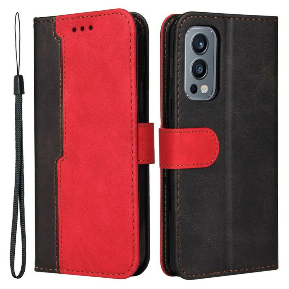 Leren Hoesje voor OnePlus Nord 2 5G Gekleurd Tweekleurig Kunstleer