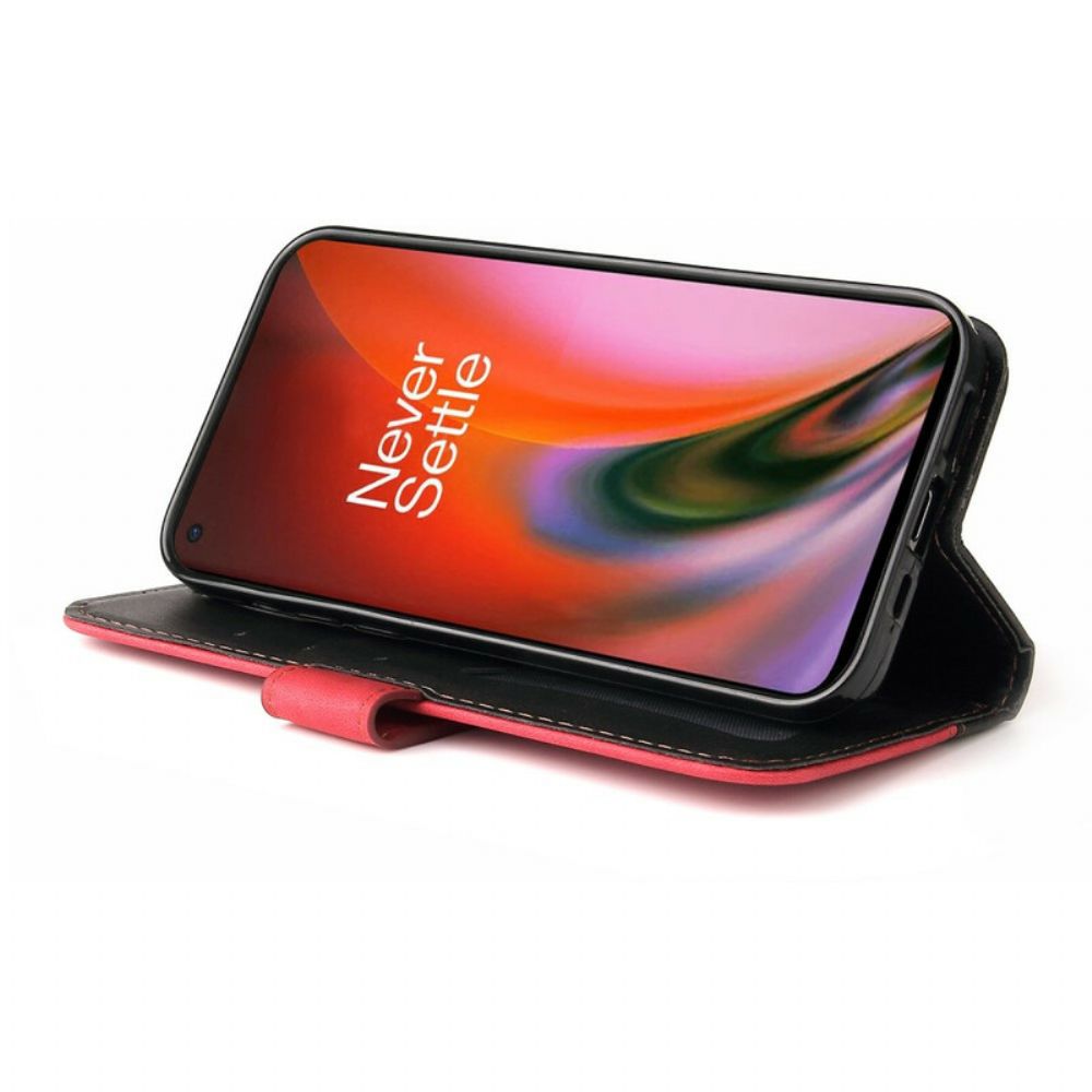 Leren Hoesje voor OnePlus Nord 2 5G Gekleurd Tweekleurig Kunstleer