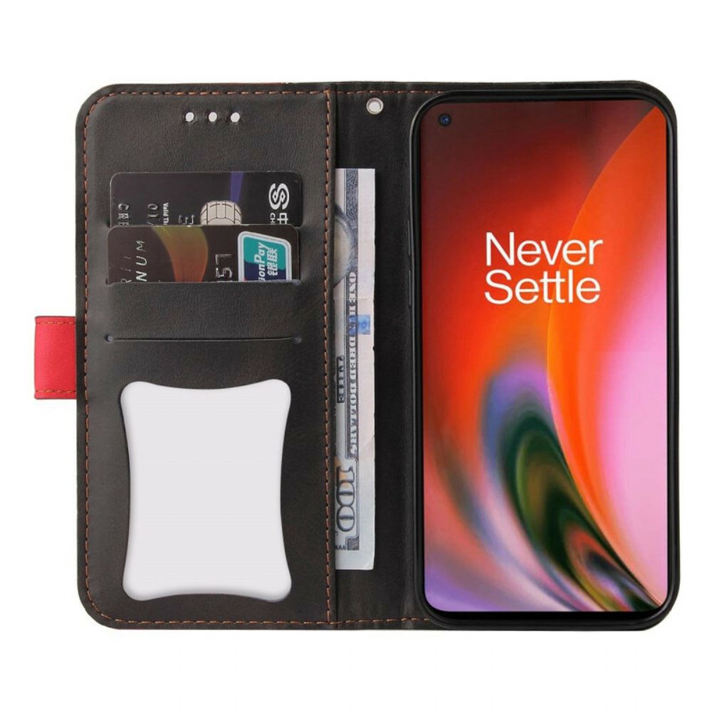 Leren Hoesje voor OnePlus Nord 2 5G Gekleurd Tweekleurig Kunstleer