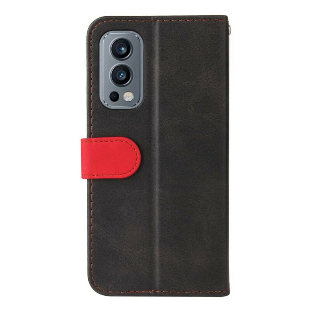 Leren Hoesje voor OnePlus Nord 2 5G Gekleurd Tweekleurig Kunstleer