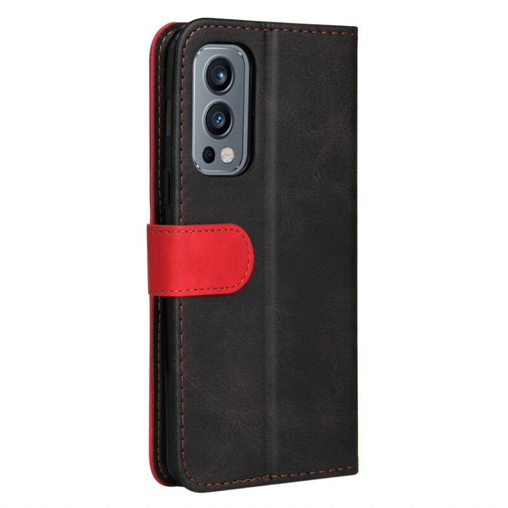 Leren Hoesje voor OnePlus Nord 2 5G Gekleurd Tweekleurig Kunstleer