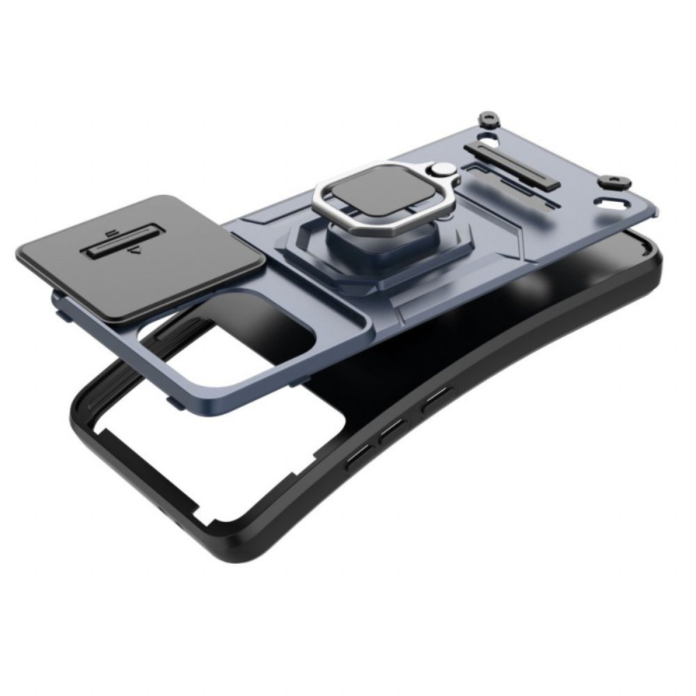 Hoesje Poco X6 Pro 5g Resistente Ring Met Verschuifbare Lensbeschermer