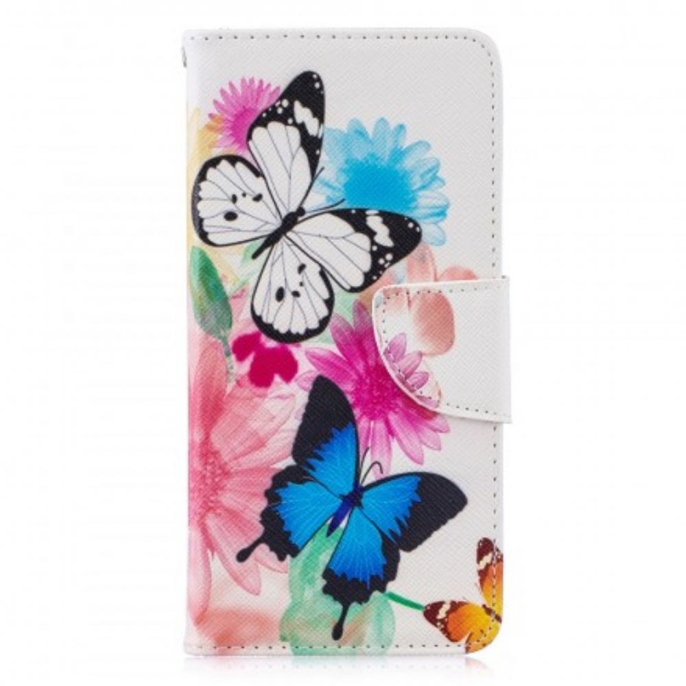 Folio-hoesje voor Huawei P30 Geschilderde Vlinders En Bloemen