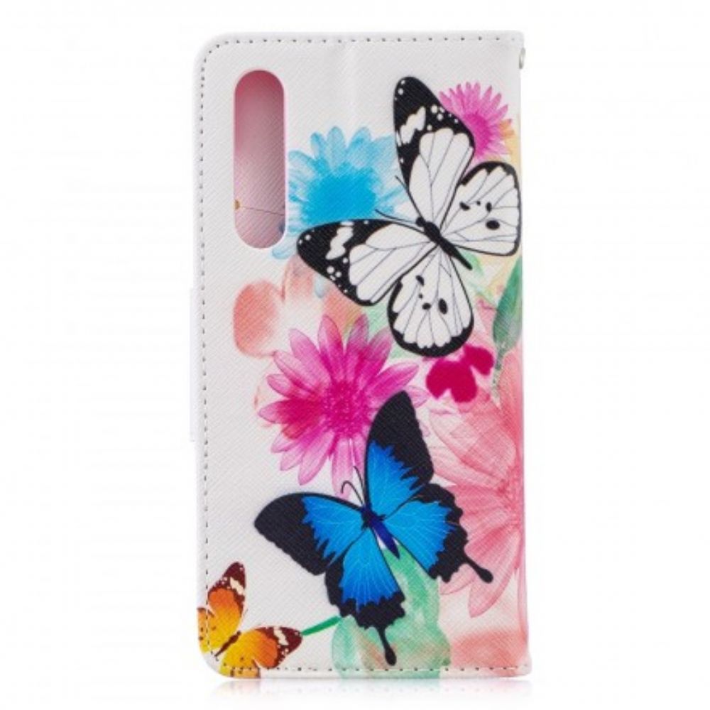 Folio-hoesje voor Huawei P30 Geschilderde Vlinders En Bloemen