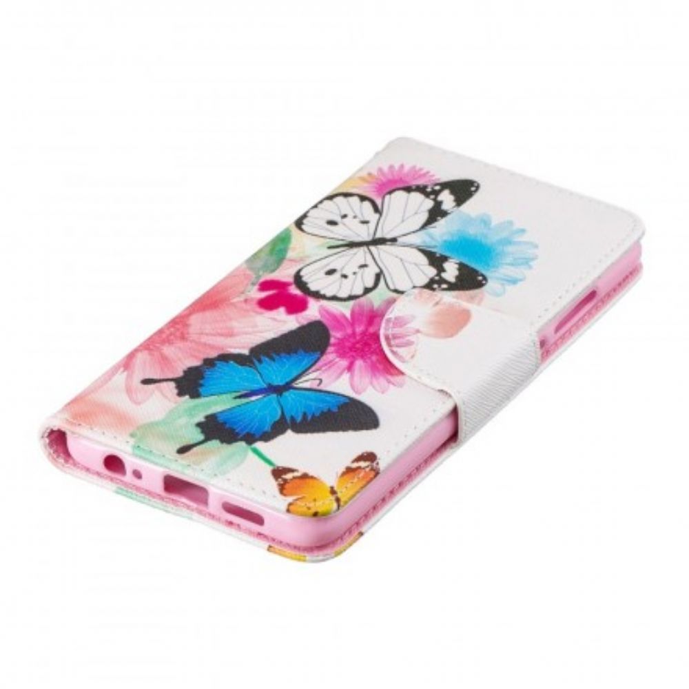 Folio-hoesje voor Huawei P30 Geschilderde Vlinders En Bloemen