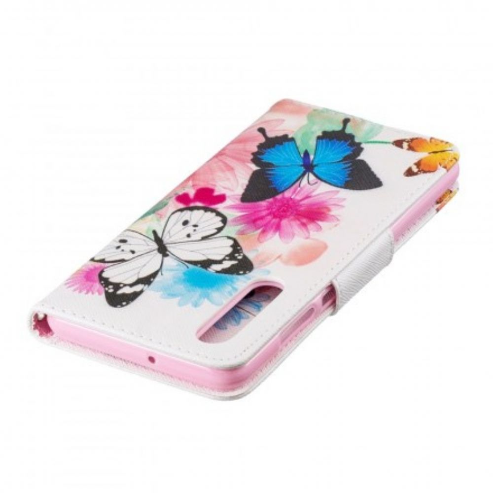 Folio-hoesje voor Huawei P30 Geschilderde Vlinders En Bloemen