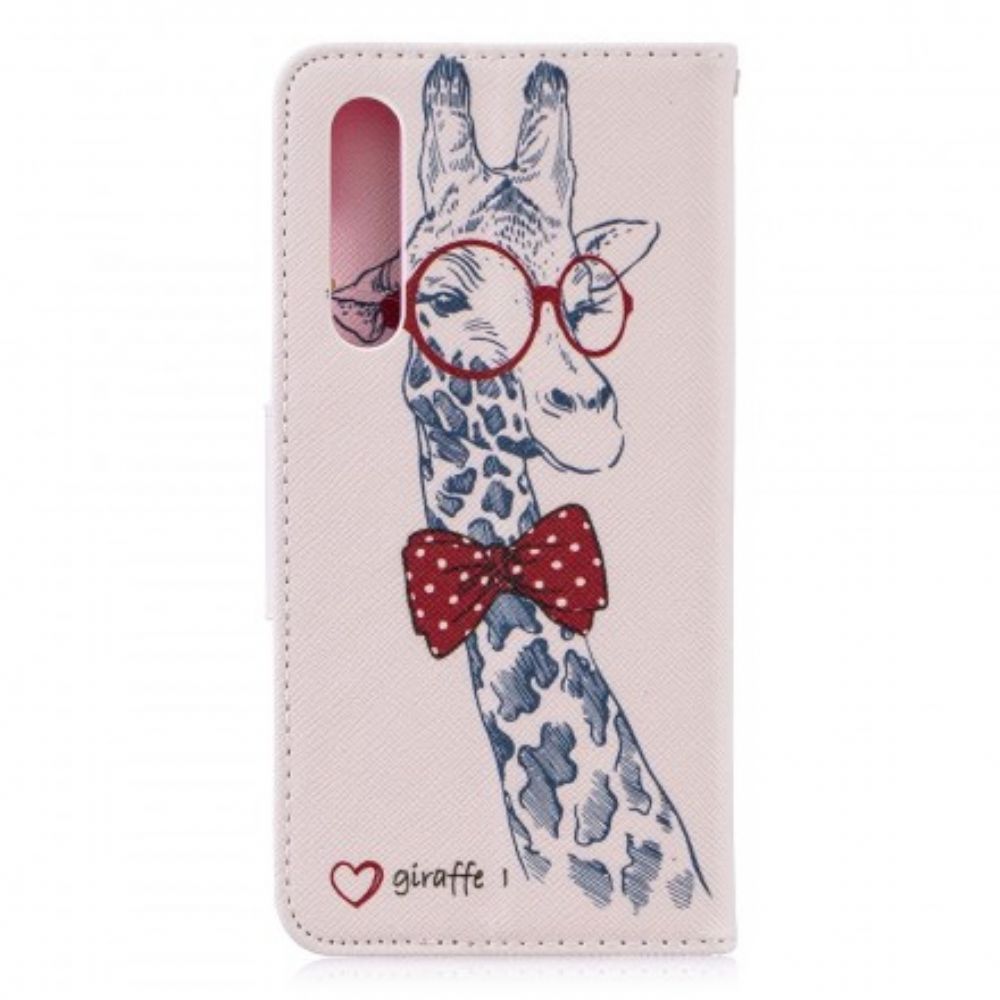 Leren Hoesje voor Huawei P30 Nerdy Giraf