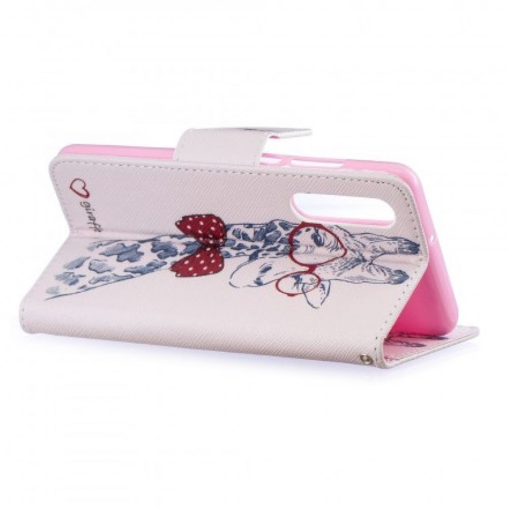 Leren Hoesje voor Huawei P30 Nerdy Giraf
