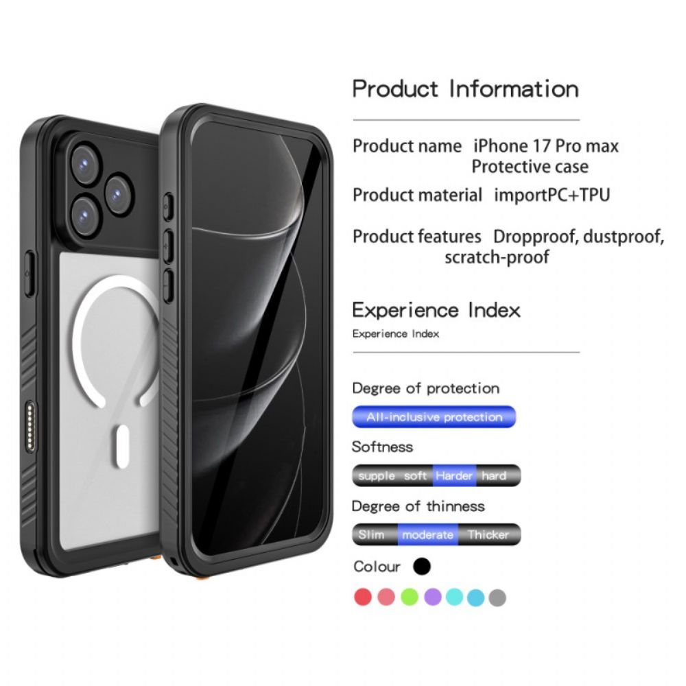 Case Hoesje iPhone 17 Pro Max Telefoonhoesje Transparante Magsafe-compatibele Waterdichte Ip68-houder