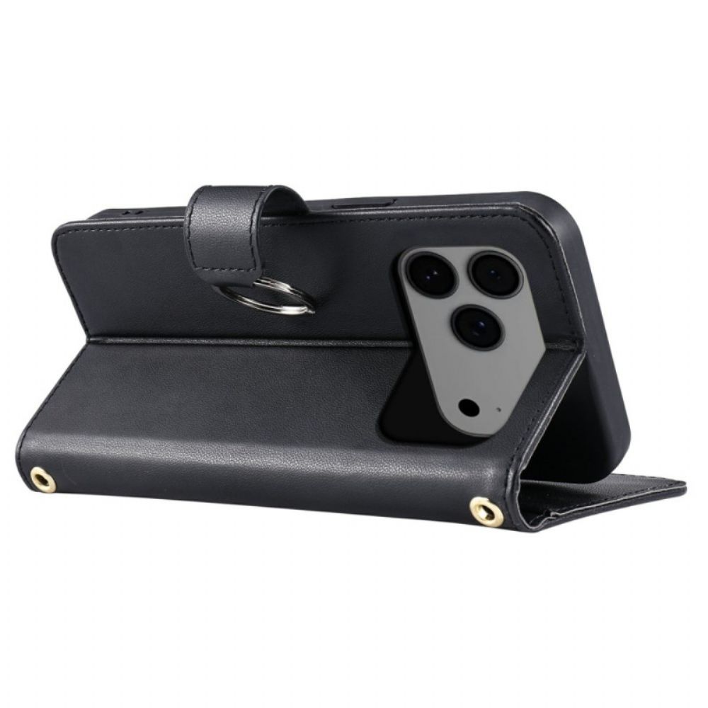 Folio-hoesje iPhone 17 Pro Max Gewatteerd Met Sleutelkoord En Schouderband