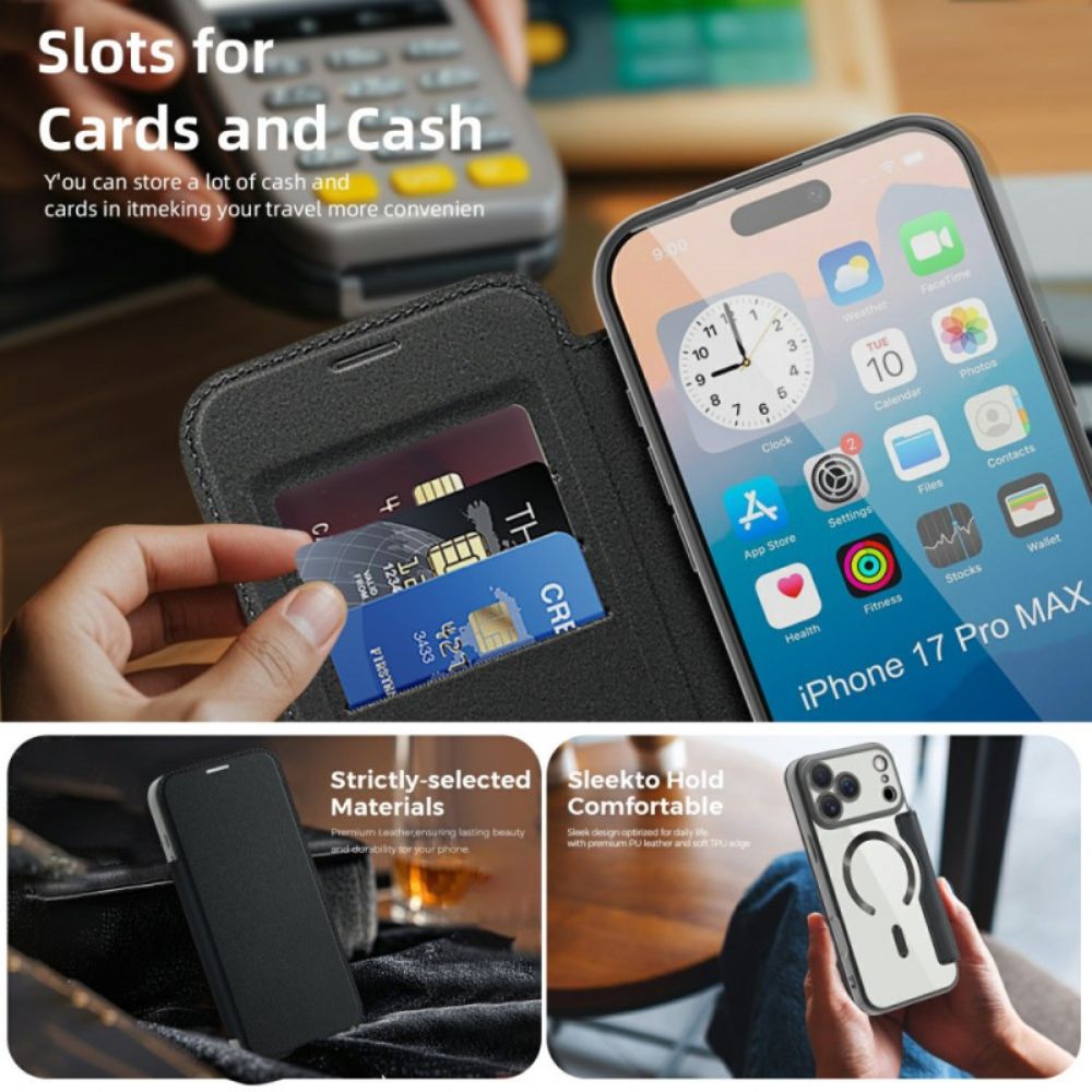 Folio-hoesje iPhone 17 Pro Max Magsafe-compatibel Met Rfid-blokkering Bescherming Hoesje