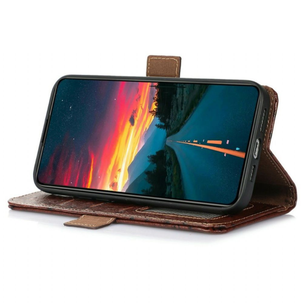 Folio-hoesje iPhone 17 Pro Max Telefoonhoesje Rfid-leer Met Struisvogelprint