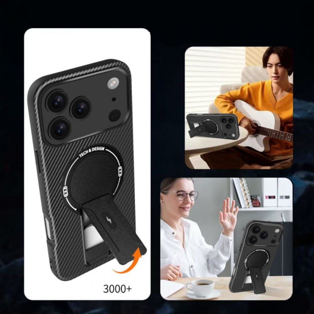 Hoesje iPhone 17 Pro Max Koolstofvezeltextuur Met Standaard