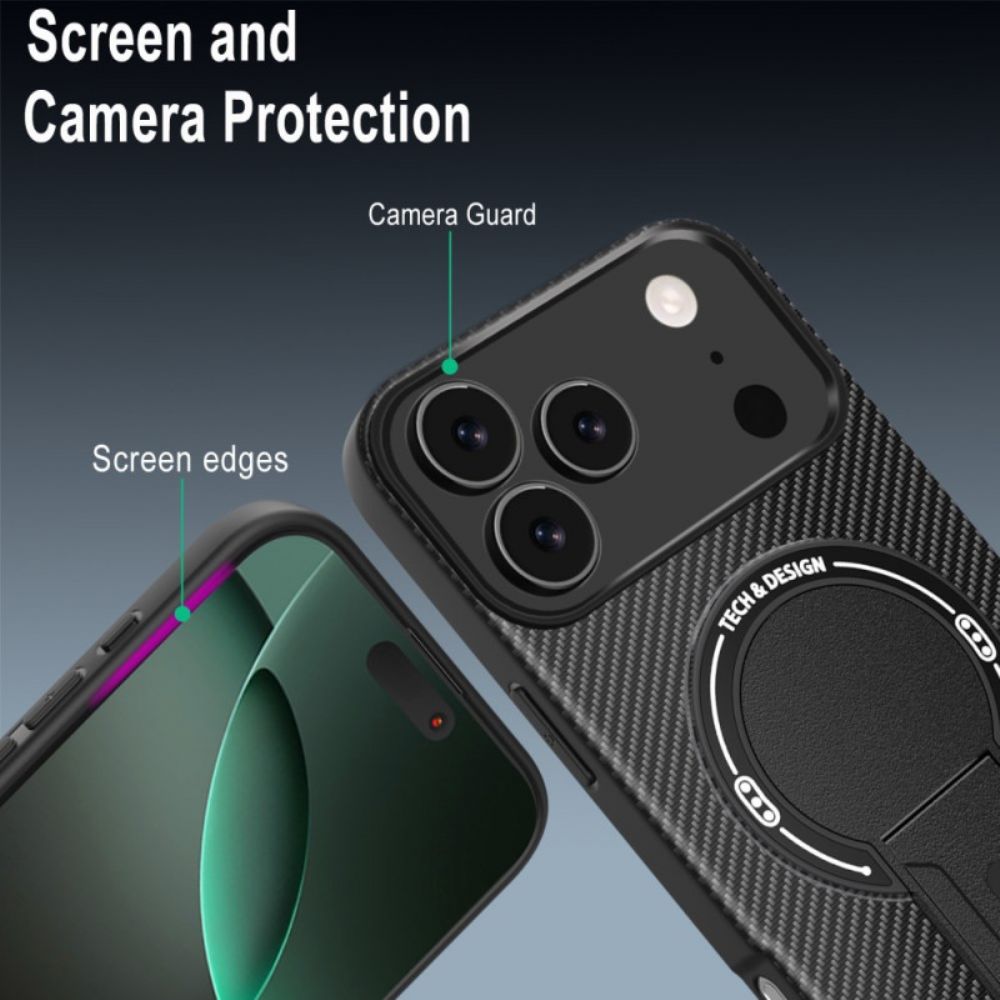 Hoesje iPhone 17 Pro Max Koolstofvezeltextuur Met Standaard