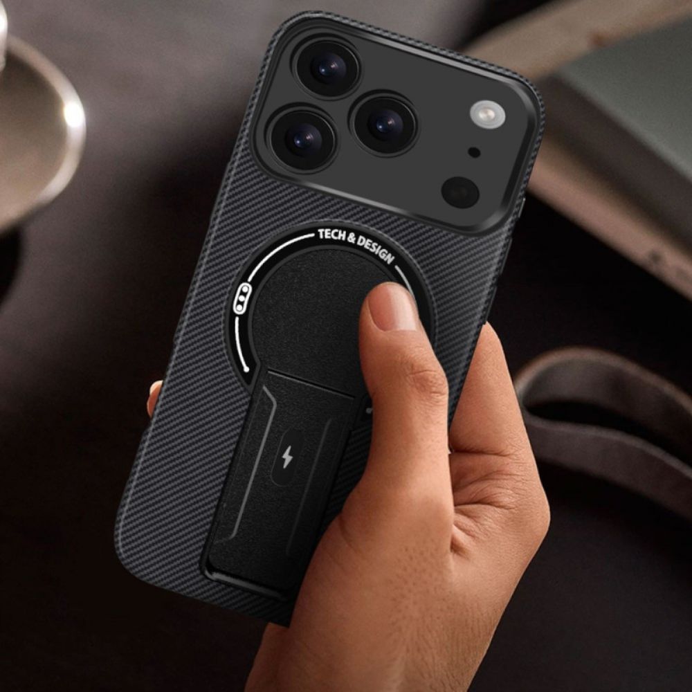 Hoesje iPhone 17 Pro Max Koolstofvezeltextuur Met Standaard