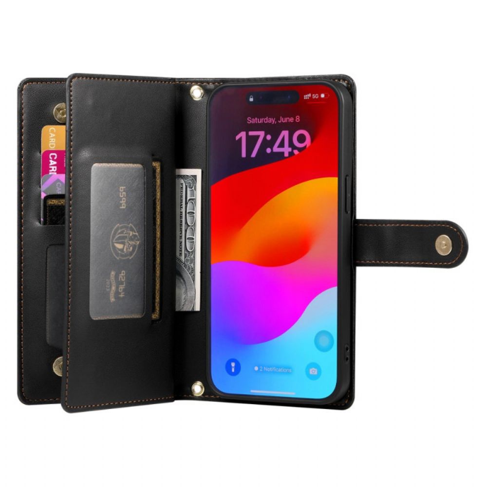 Leren Hoesje Voor iPhone 17 Pro Max Portemonnee Met Ritsvak
