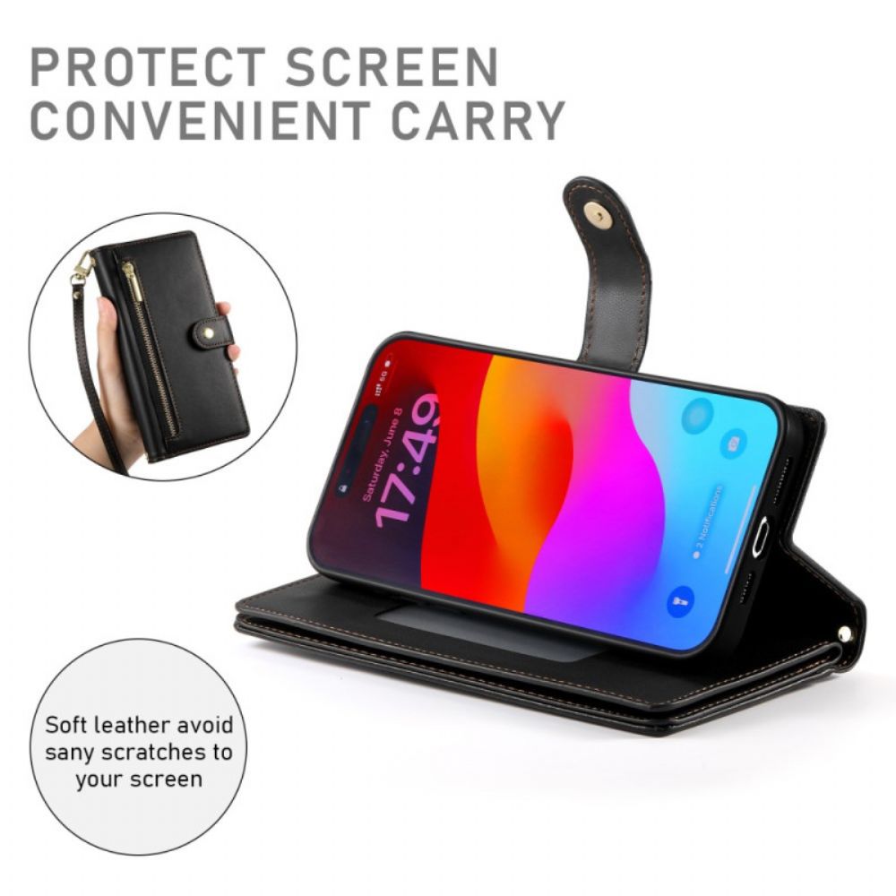 Leren Hoesje Voor iPhone 17 Pro Max Portemonnee Met Ritsvak