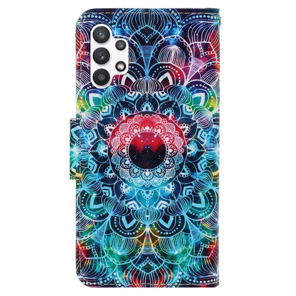 Flip Case voor Samsung Galaxy A13 Met Ketting Knipperende Mandala Met Bandjes