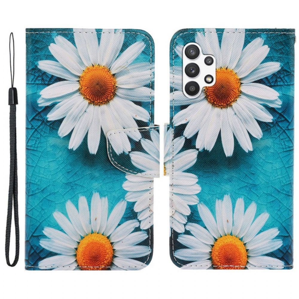 Flip Case voor Samsung Galaxy A13 Met Ketting Thong Madeliefjes