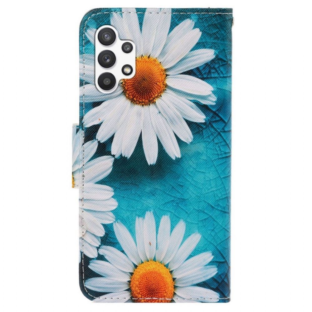 Flip Case voor Samsung Galaxy A13 Met Ketting Thong Madeliefjes
