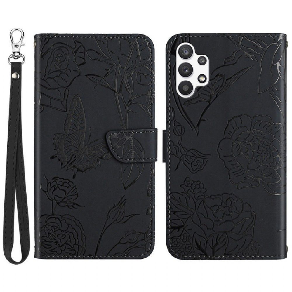 Folio-hoesje voor Samsung Galaxy A13 Vlinder Met Lanyard