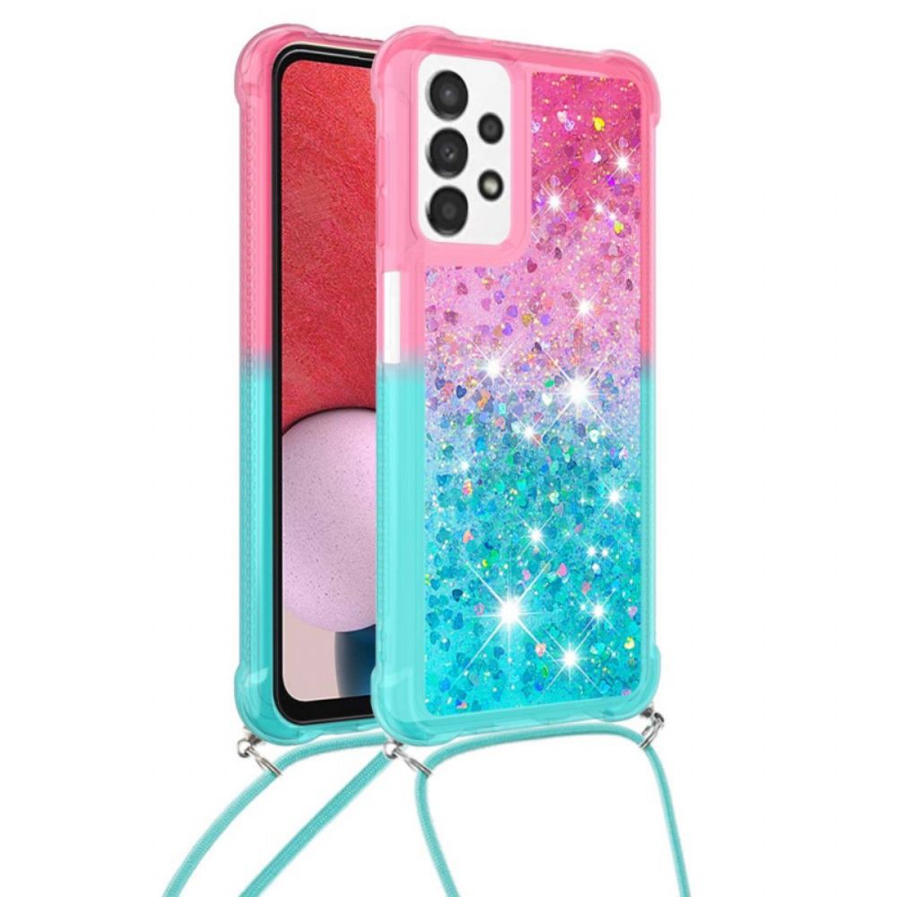 Hoesje voor Samsung Galaxy A13 Met Koord Met Glitter Siliconen Koord