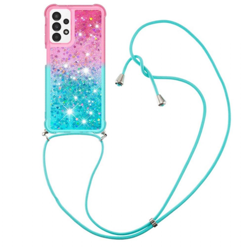 Hoesje voor Samsung Galaxy A13 Met Koord Met Glitter Siliconen Koord