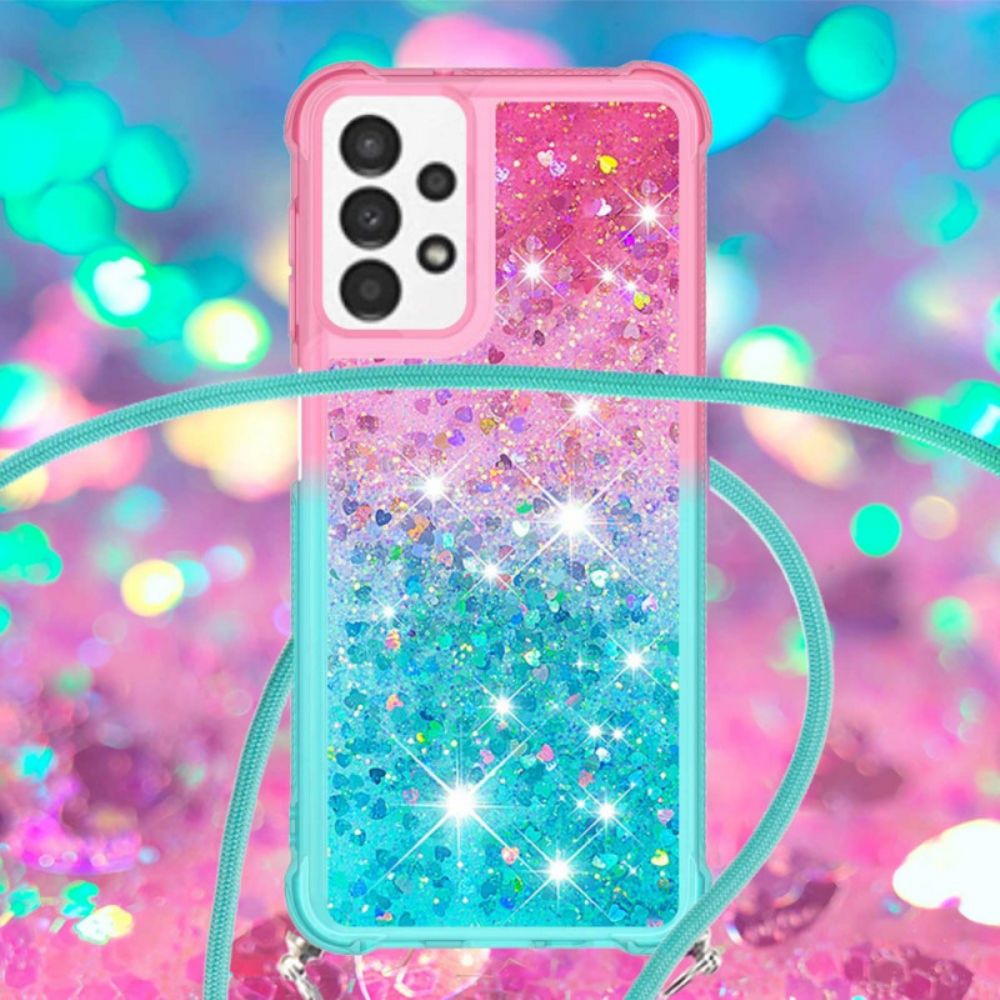 Hoesje voor Samsung Galaxy A13 Met Koord Met Glitter Siliconen Koord
