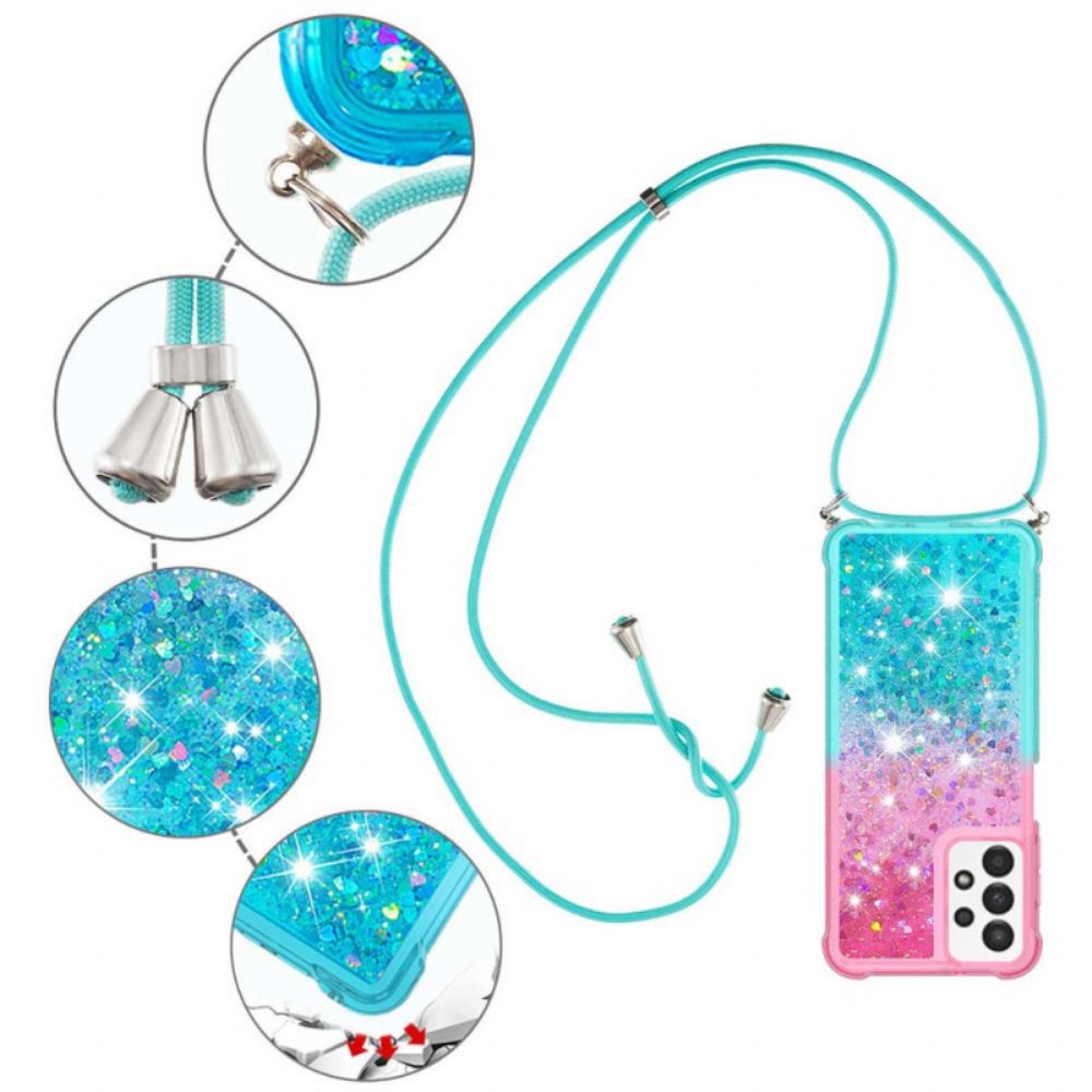 Hoesje voor Samsung Galaxy A13 Met Koord Met Glitter Siliconen Koord