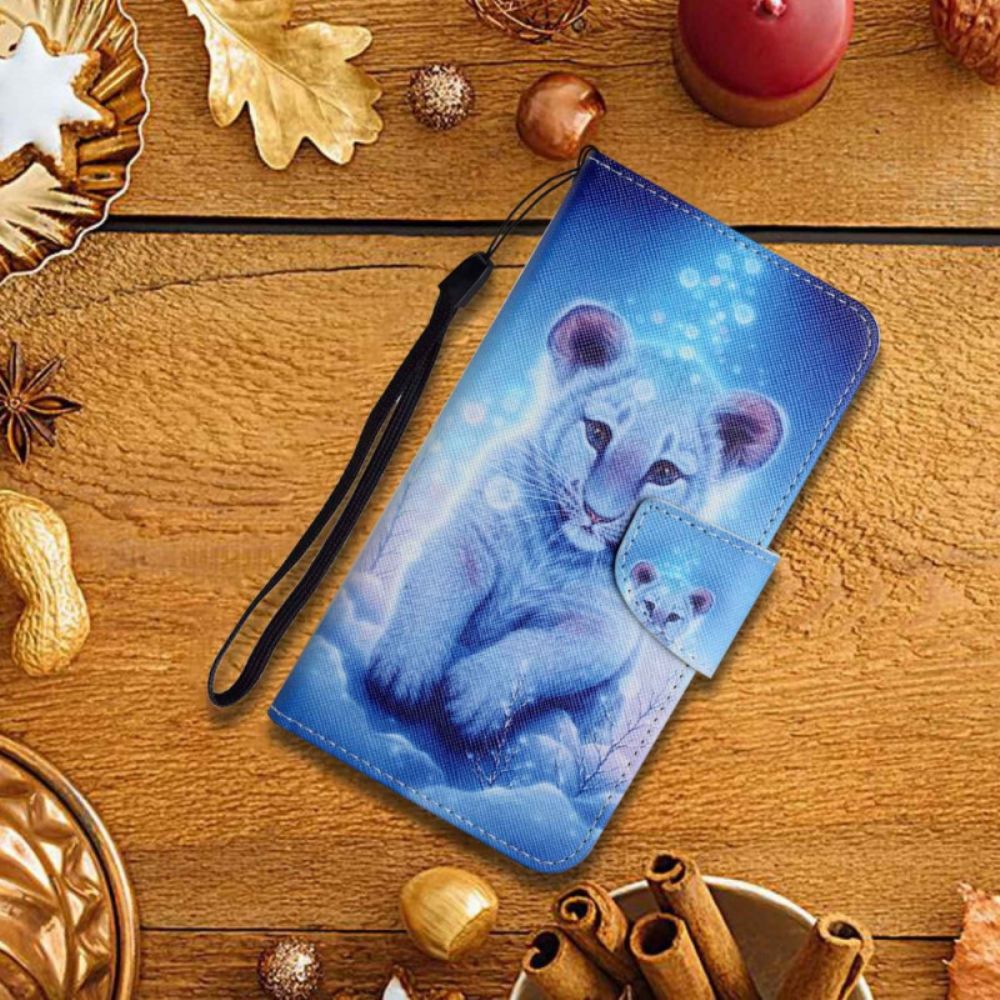 Leren Hoesje voor Samsung Galaxy A13 Witte Tijger Met Lanyard