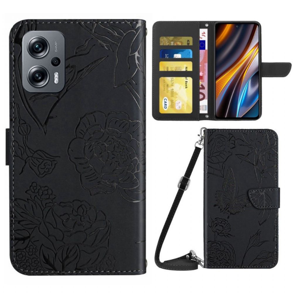 Leren Hoesje voor Poco X4 GT Kunstleren Vlinders Met Schouderriem