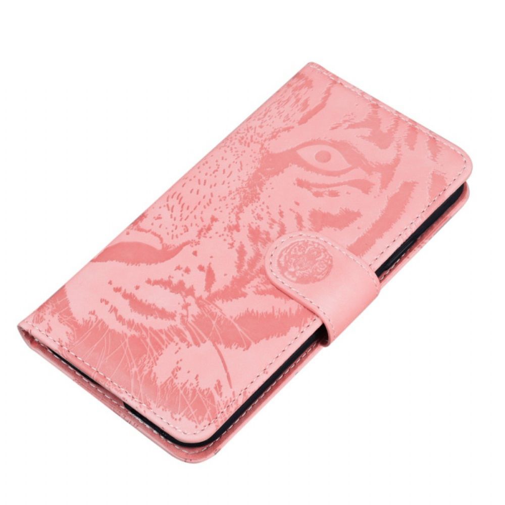 Leren Hoesje voor Realme 8i Tijgergezicht Afdrukken