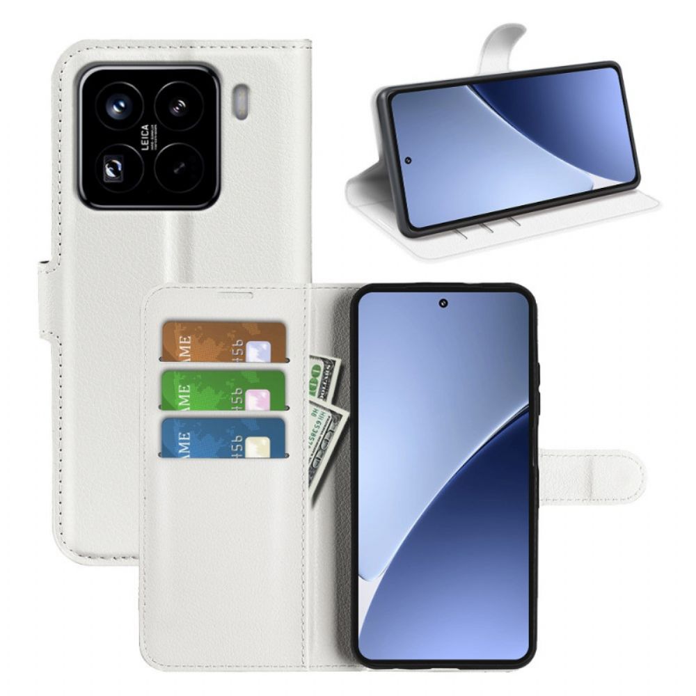 Bescherming Hoesje Xiaomi 15 Pro Klassieke Lychee Kunstleren Koord