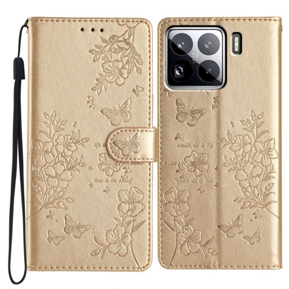 Flip Case Leren Xiaomi 15 Pro Bloemen En Vlinders