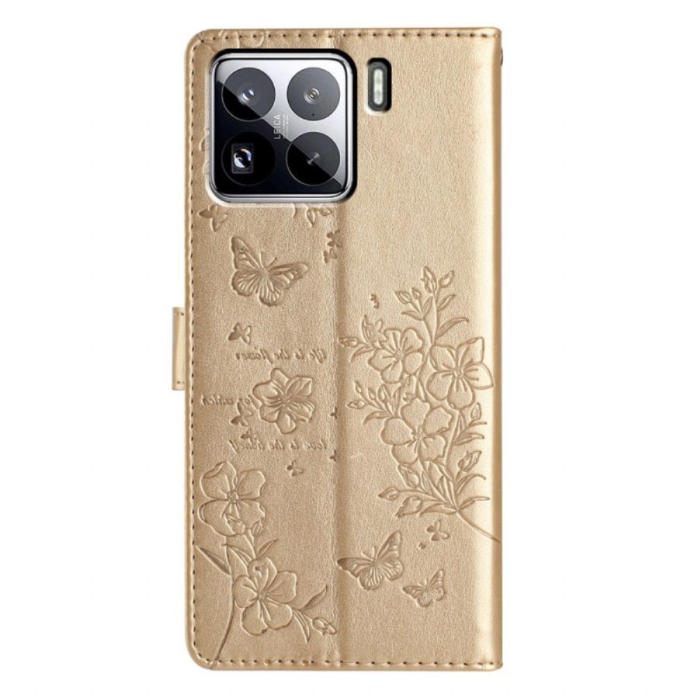 Flip Case Leren Xiaomi 15 Pro Bloemen En Vlinders