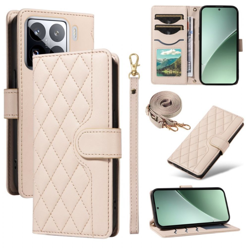 Folio-hoesje Xiaomi 15 Pro Gewatteerd Met Bandje En Schouderband