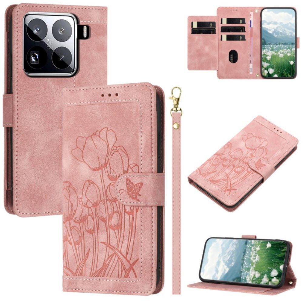 Folio-hoesje Xiaomi 15 Pro Telefoonhoesje 9 Kaarthouders Met Tulp-patroon