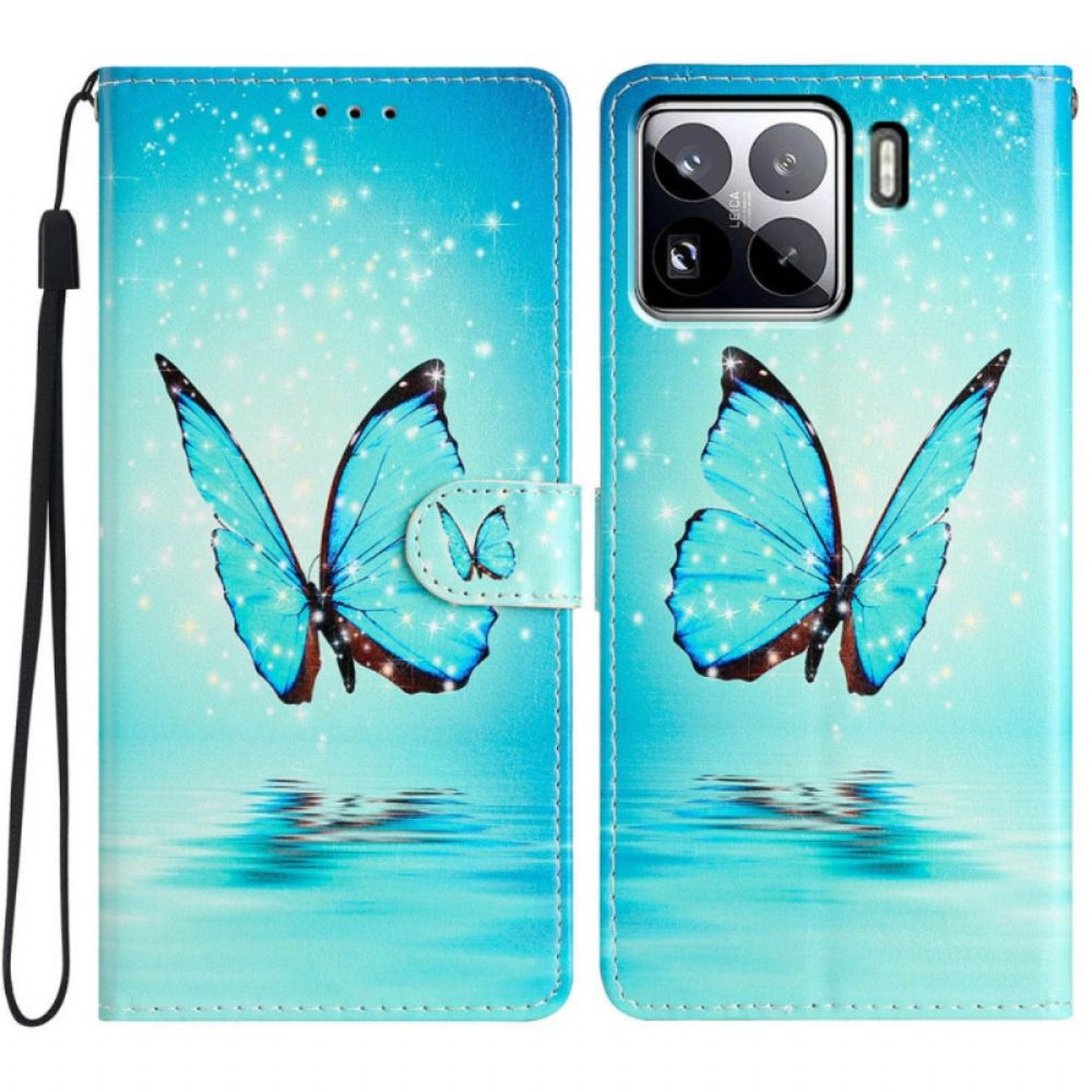 Folio-hoesje Xiaomi 15 Pro Telefoonhoesje Blauwe Vlinder In Vlucht