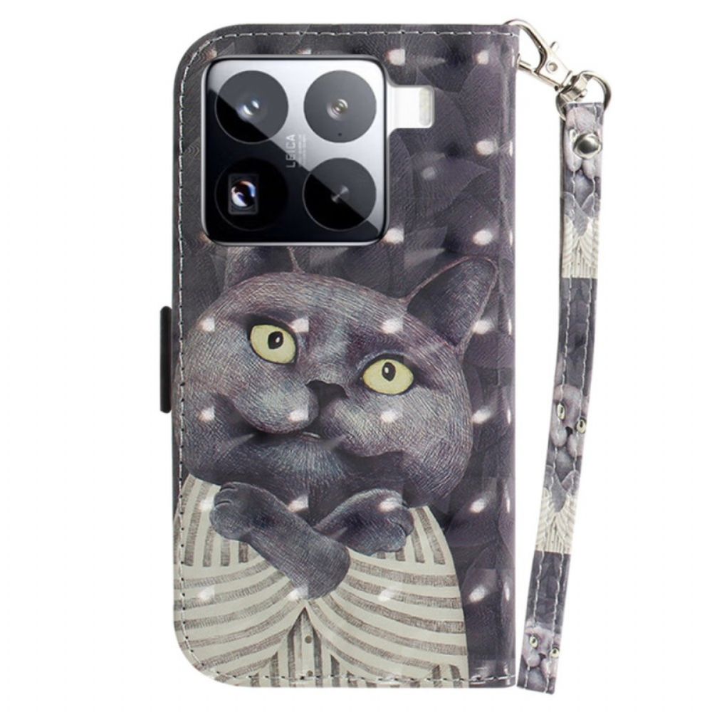 Folio-hoesje Xiaomi 15 Pro Telefoonhoesje Grijze Kat-bandje