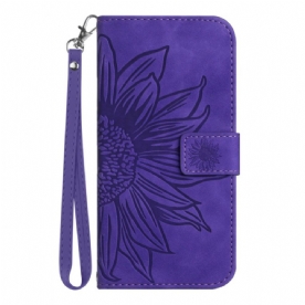 Leren Hoesje Voor Xiaomi 15 Pro Bandje Met Zonnebloemprint