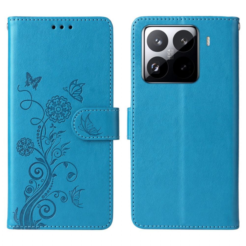 Leren Hoesje Voor Xiaomi 15 Pro Vlinders En Bloemen