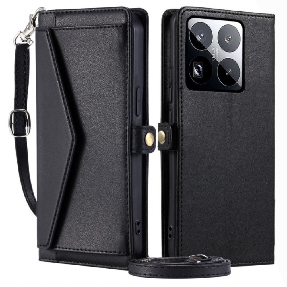 Leren Hoesje Xiaomi 15 Pro Clutch-model Met Bandje En Schouderband Bescherming Hoesje