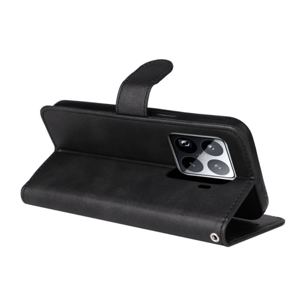 Leren Hoesje Xiaomi 15 Pro Effen Leerlook Met Bandje Bescherming Hoesje