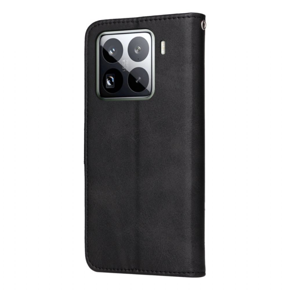 Leren Hoesje Xiaomi 15 Pro Effen Leerlook Met Bandje Bescherming Hoesje