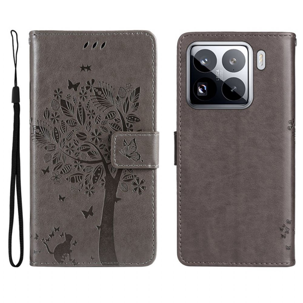 Leren Hoesje Xiaomi 15 Pro Kat En Boom Bescherming Hoesje