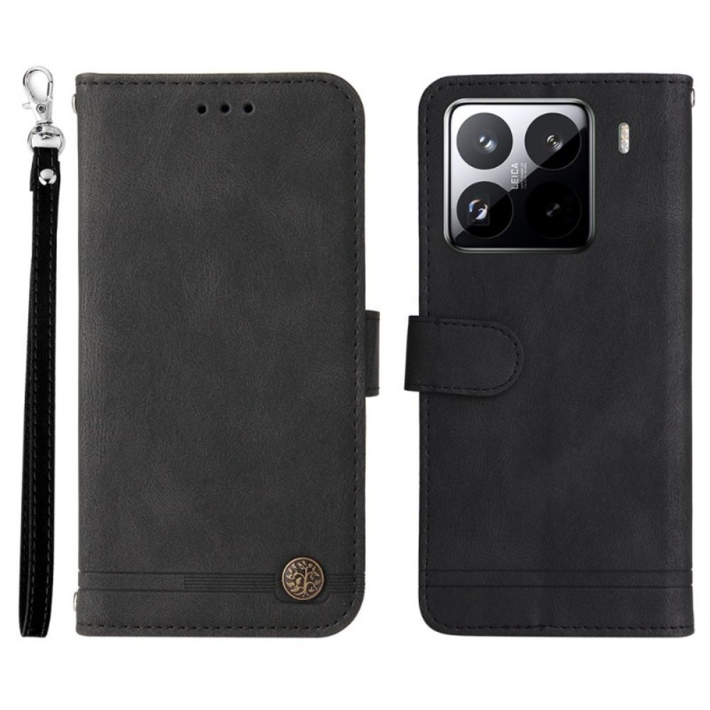 Leren Hoesje Xiaomi 15 Pro Klinknagel En Bandje Bescherming Hoesje