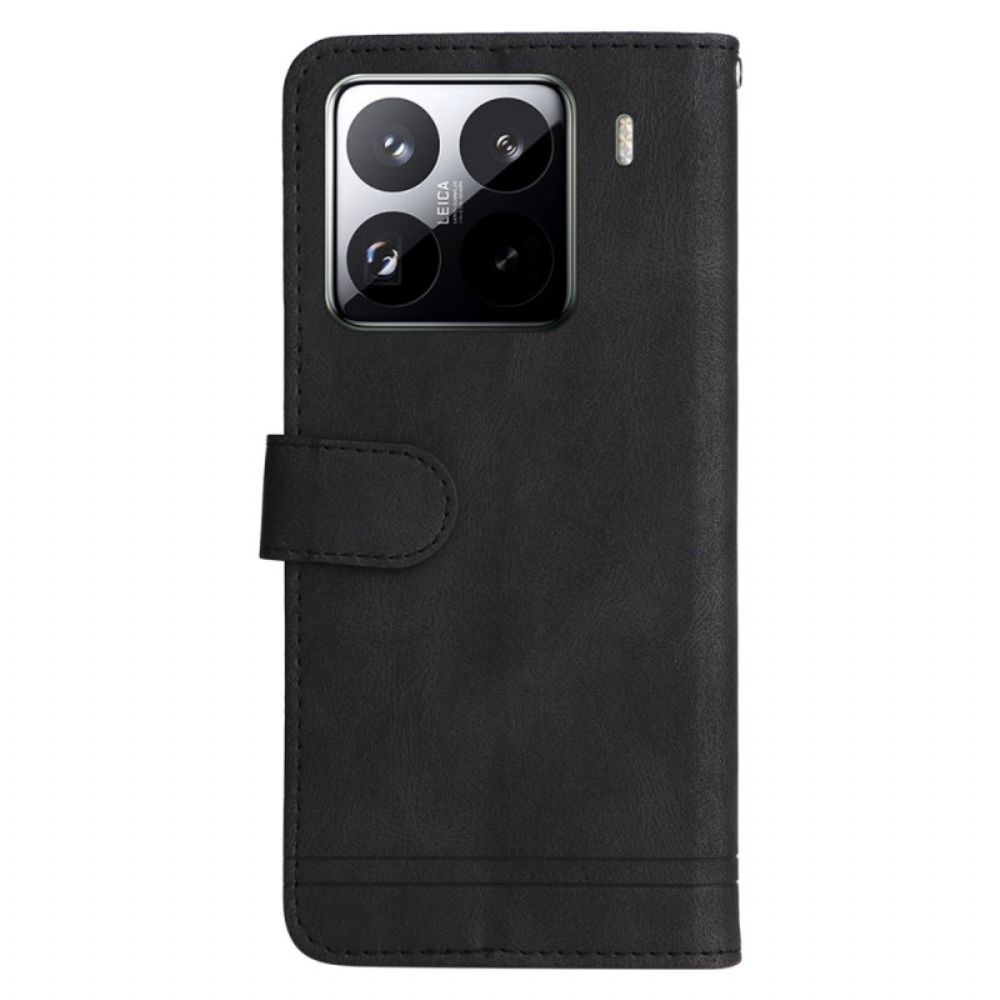 Leren Hoesje Xiaomi 15 Pro Klinknagel En Bandje Bescherming Hoesje