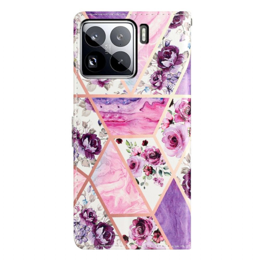 Leren Hoesje Xiaomi 15 Pro Paars Marmer Bescherming Hoesje