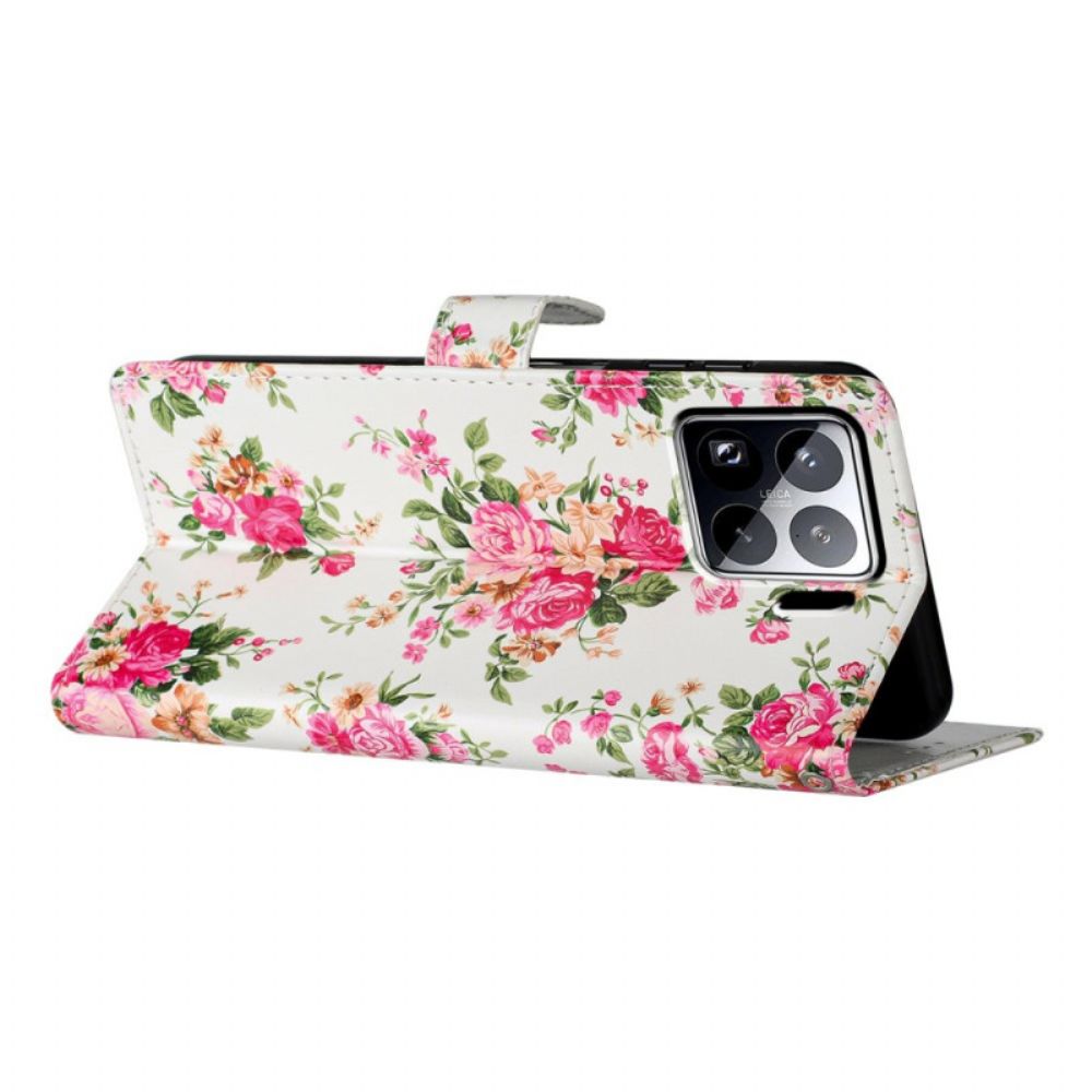 Leren Hoesje Xiaomi 15 Pro Rode Bloemen Bescherming Hoesje