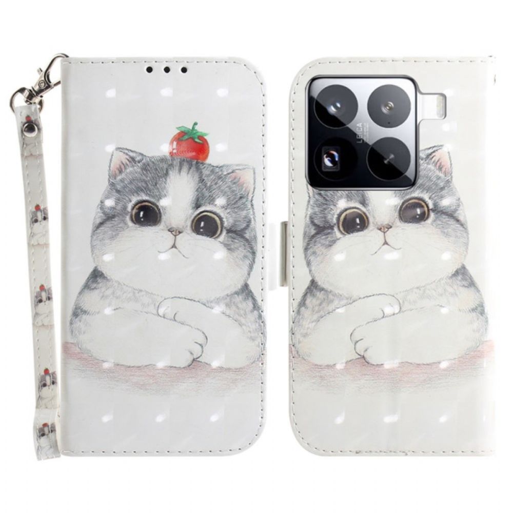 Leren Hoesje Xiaomi 15 Pro Schattig Kattenbandje Bescherming Hoesje